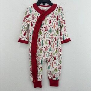 Tesa Babe Christmas Tree Print Bamboo Ruffle Zipper Footed Pajamas 9-12M NWT‎